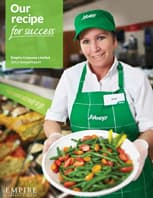 Text Reading 'Our recipe for success' along with a woman holding a bowl filled with vegetable salad.